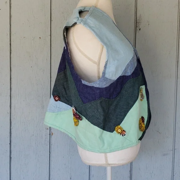 Vintage Vest Floral Flower Trees Mountains River Lake - Picture 4 of 16